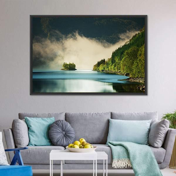 Fog On Lake Canvas Wall Art-5 Horizontal-Gallery Wrap-22" x 12"-Tiaracle