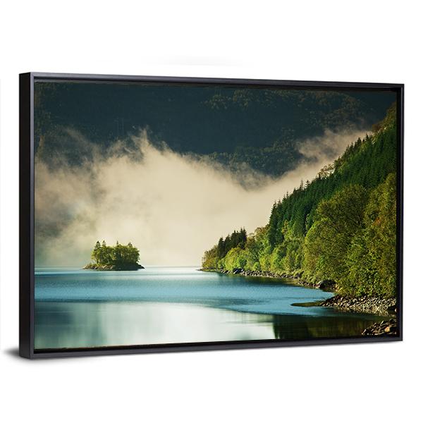 Fog On Lake Canvas Wall Art-5 Horizontal-Gallery Wrap-22" x 12"-Tiaracle