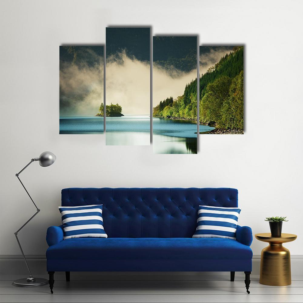Fog On Lake Canvas Wall Art-4 Pop-Gallery Wrap-50" x 32"-Tiaracle