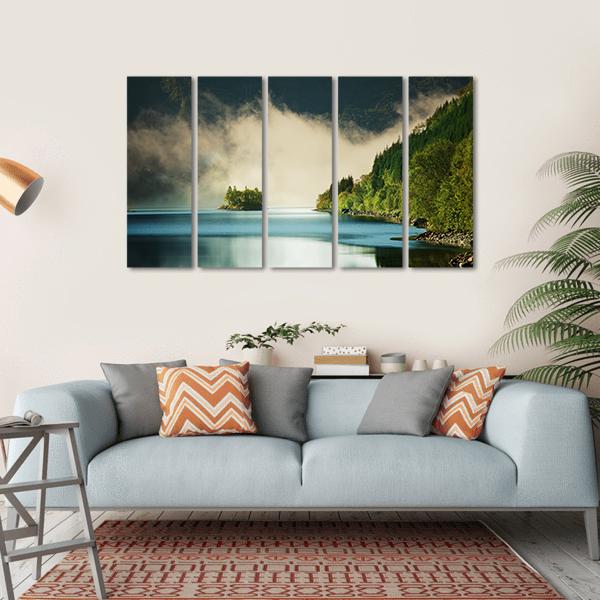 Fog On Lake Canvas Wall Art-5 Horizontal-Gallery Wrap-22" x 12"-Tiaracle
