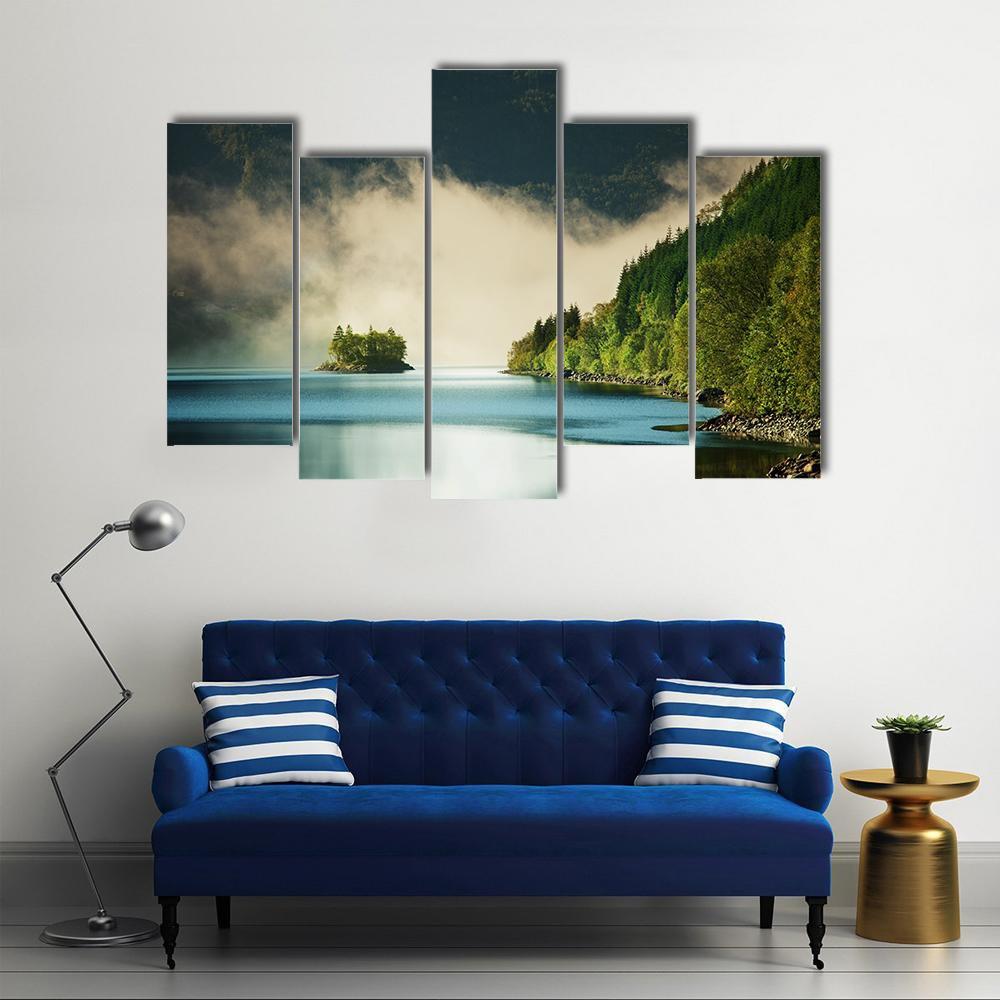 Fog On Lake Canvas Wall Art-5 Pop-Gallery Wrap-47" x 32"-Tiaracle