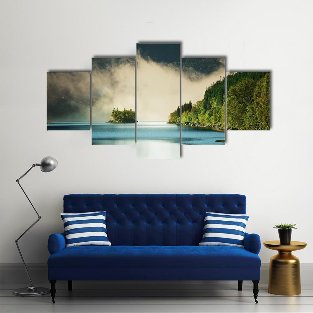 Fog On Lake Canvas Wall Art-5 Star-Gallery Wrap-62" x 32"-Tiaracle