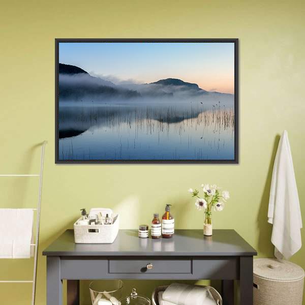 Fog On Lake Of Ilay Canvas Wall Art-1 Piece-Floating Frame-24" x 16"-Tiaracle