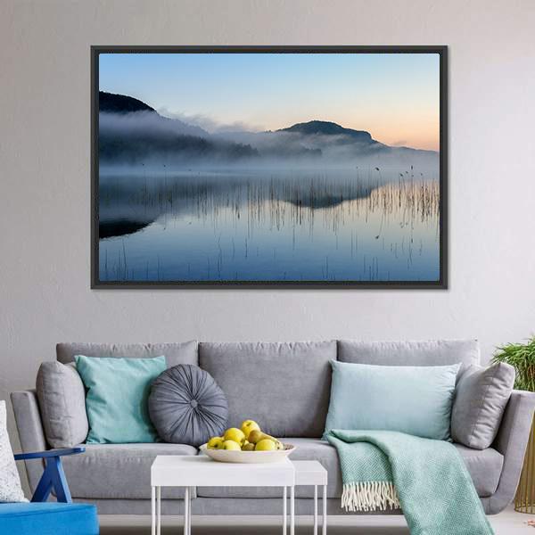 Fog On Lake Of Ilay Canvas Wall Art-3 Horizontal-Gallery Wrap-25" x 16"-Tiaracle