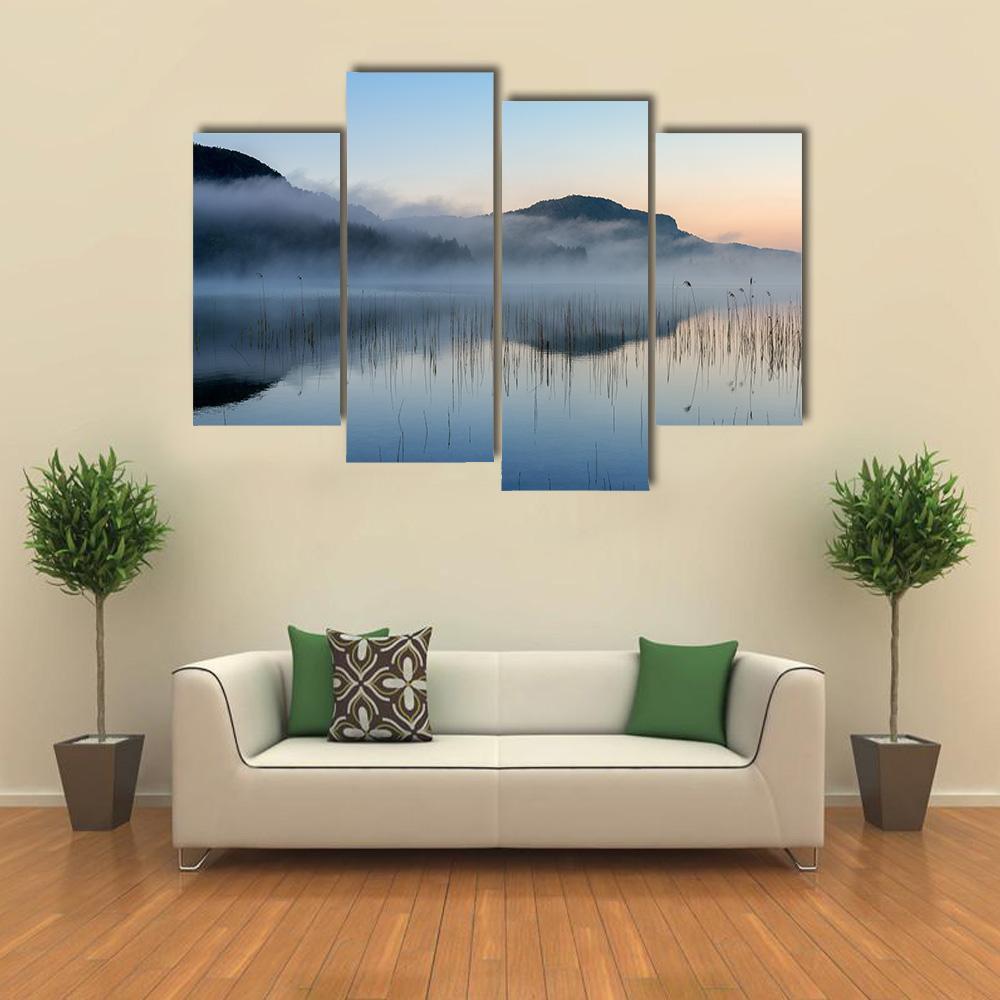 Fog On Lake Of Ilay Canvas Wall Art-4 Pop-Gallery Wrap-50" x 32"-Tiaracle