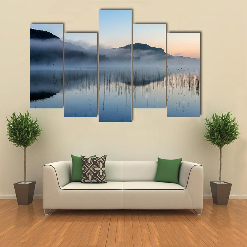 Fog On Lake Of Ilay Canvas Wall Art-5 Pop-Gallery Wrap-47" x 32"-Tiaracle