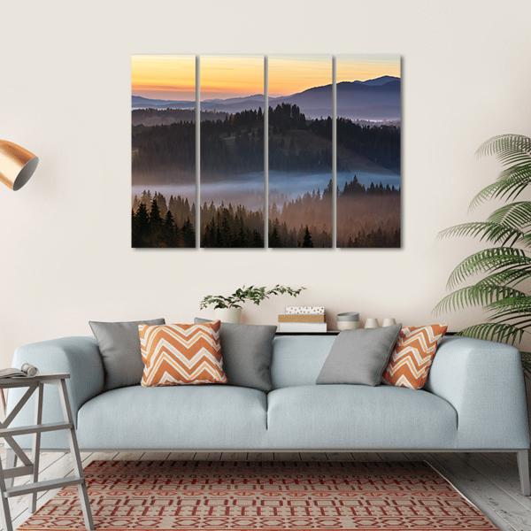 Fog Over Carpathian Mountains Canvas Wall Art-4 Horizontal-Gallery Wrap-34" x 24"-Tiaracle