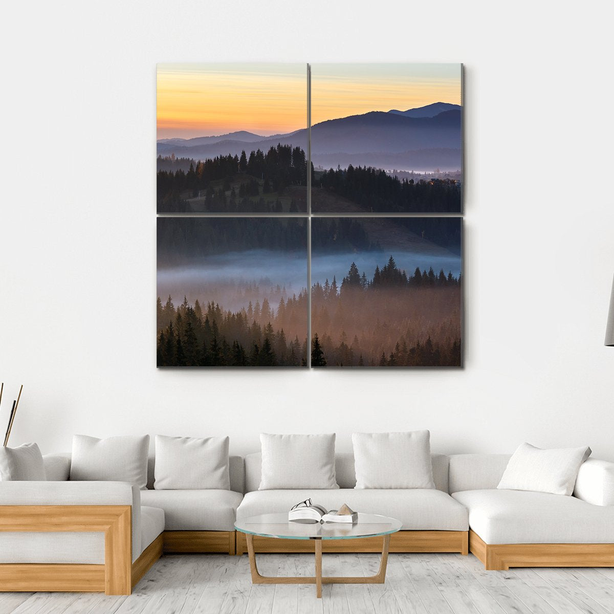 Fog Over Carpathian Mountains Canvas Wall Art-4 Square-Gallery Wrap-17" x 17"-Tiaracle