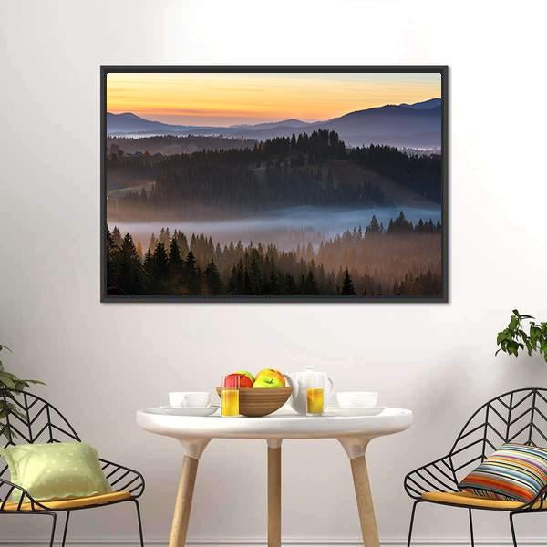 Fog Over Carpathian Mountains Canvas Wall Art-5 Horizontal-Gallery Wrap-22" x 12"-Tiaracle