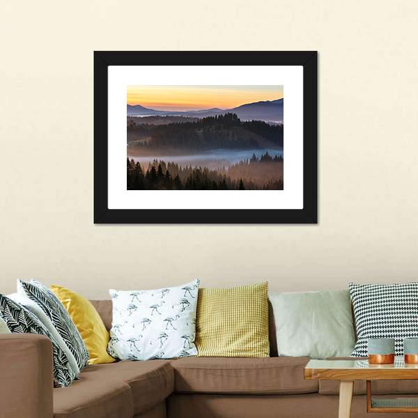 Fog Over Carpathian Mountains Canvas Wall Art-5 Horizontal-Gallery Wrap-22" x 12"-Tiaracle