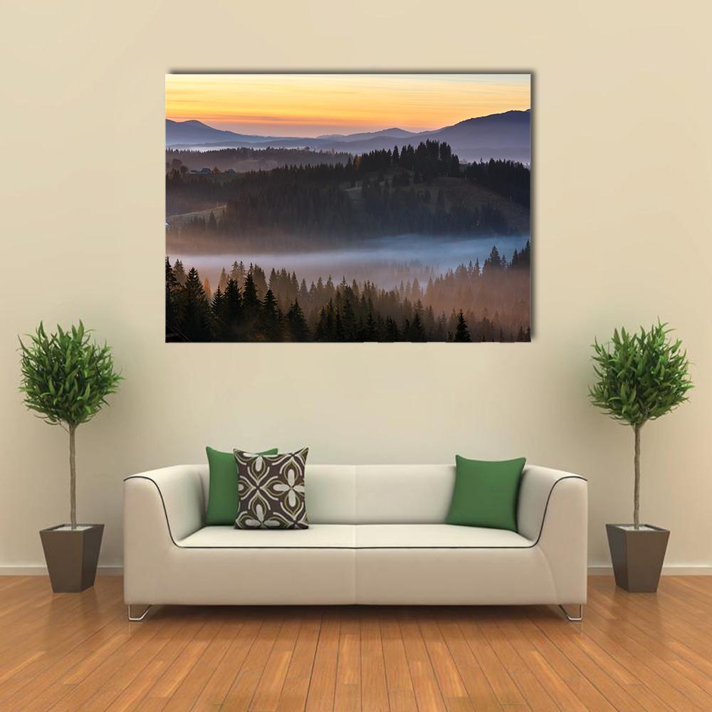 Fog Over Carpathian Mountains Canvas Wall Art-1 Piece-Gallery Wrap-48" x 32"-Tiaracle