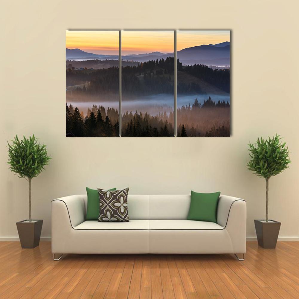Fog Over Carpathian Mountains Canvas Wall Art-3 Horizontal-Gallery Wrap-37" x 24"-Tiaracle