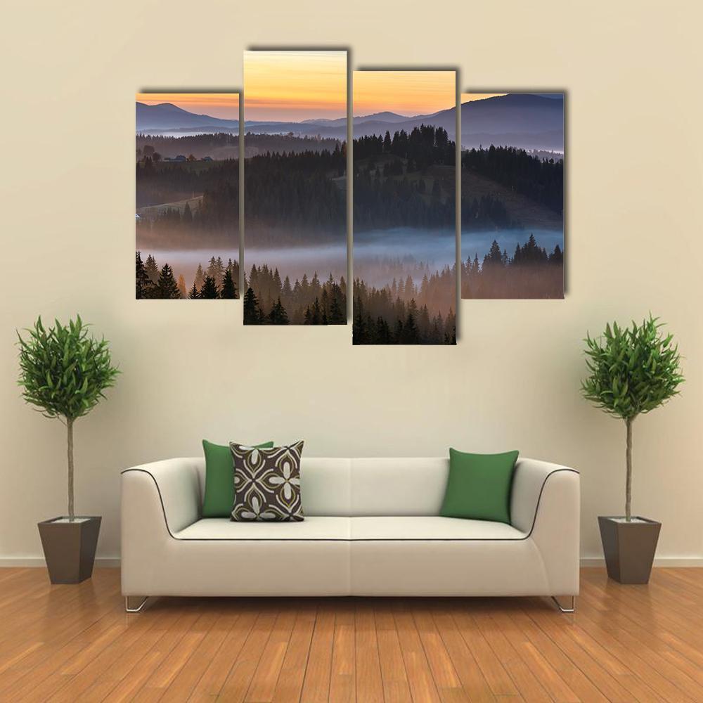 Fog Over Carpathian Mountains Canvas Wall Art-4 Pop-Gallery Wrap-50" x 32"-Tiaracle