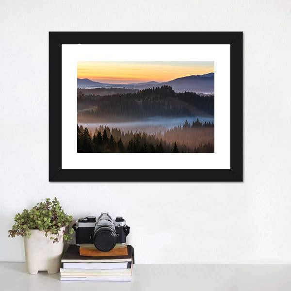 Fog Over Carpathian Mountains Canvas Wall Art-1 Piece-Framed Print-20" x 16"-Tiaracle