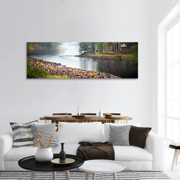 Fog Over River Panoramic Canvas Wall Art-3 Piece-25" x 08"-Tiaracle