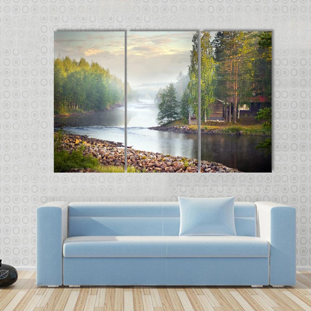 Fog Over River Canvas Wall Art-3 Horizontal-Gallery Wrap-37" x 24"-Tiaracle