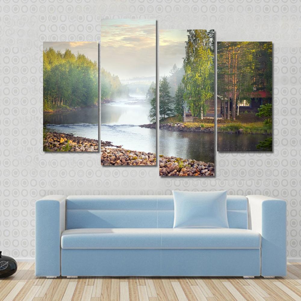 Fog Over River Canvas Wall Art-4 Pop-Gallery Wrap-50" x 32"-Tiaracle