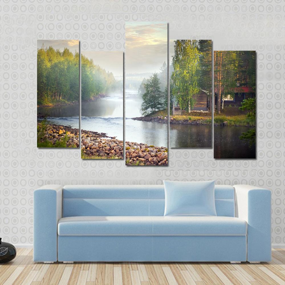 Fog Over River Canvas Wall Art-5 Pop-Gallery Wrap-47" x 32"-Tiaracle