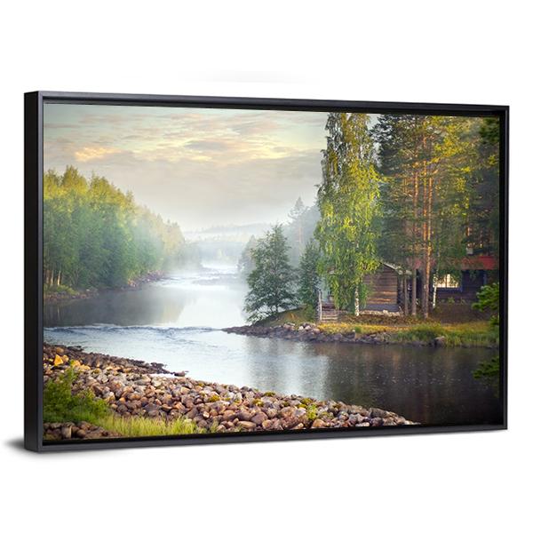 Fog Over River Canvas Wall Art-3 Horizontal-Gallery Wrap-25" x 16"-Tiaracle