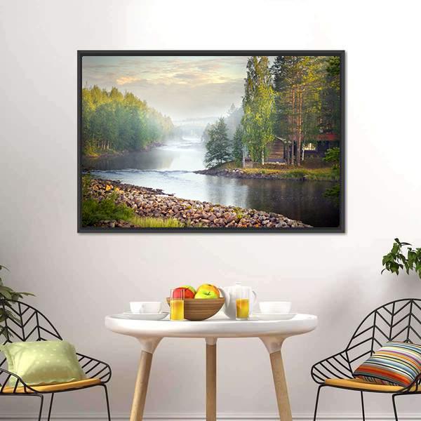 Fog Over River Canvas Wall Art-3 Horizontal-Gallery Wrap-25" x 16"-Tiaracle