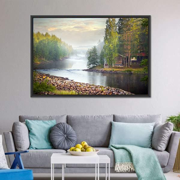 Fog Over River Canvas Wall Art-3 Horizontal-Gallery Wrap-25" x 16"-Tiaracle