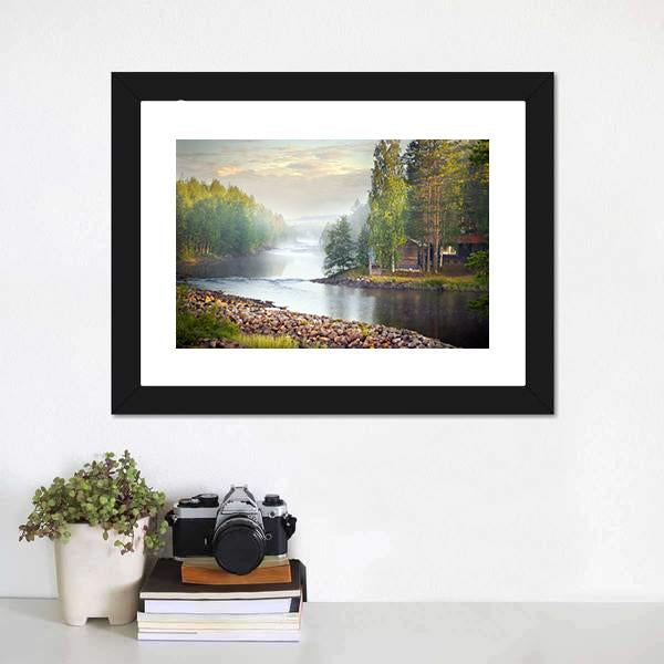 Fog Over River Canvas Wall Art-1 Piece-Framed Print-20" x 16"-Tiaracle
