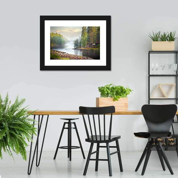 Fog Over River Canvas Wall Art-3 Horizontal-Gallery Wrap-25" x 16"-Tiaracle