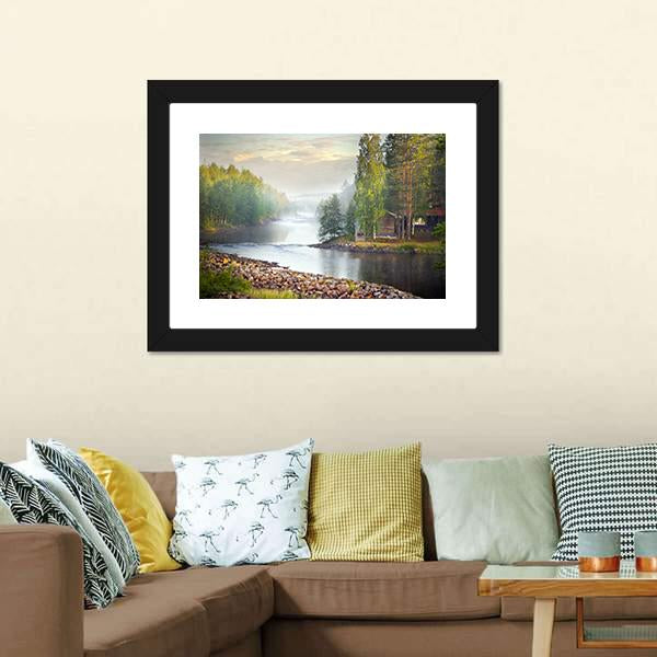 Fog Over River Canvas Wall Art-3 Horizontal-Gallery Wrap-25" x 16"-Tiaracle