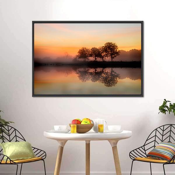 Foggy Autumn Sunrise Canvas Wall Art-3 Horizontal-Gallery Wrap-25" x 16"-Tiaracle