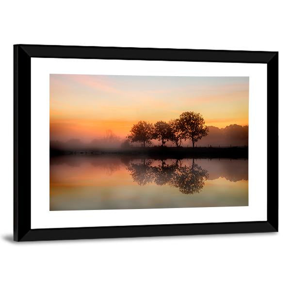 Foggy Autumn Sunrise Canvas Wall Art-3 Horizontal-Gallery Wrap-25" x 16"-Tiaracle