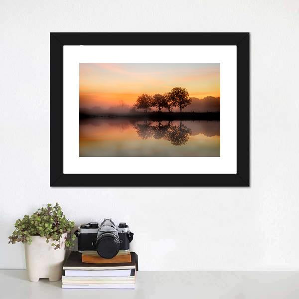 Foggy Autumn Sunrise Canvas Wall Art-1 Piece-Framed Print-20" x 16"-Tiaracle