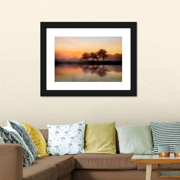 Foggy Autumn Sunrise Canvas Wall Art-3 Horizontal-Gallery Wrap-25" x 16"-Tiaracle