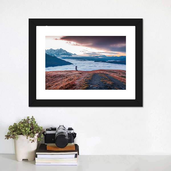 Foggy Caucasus Mountains Canvas Wall Art-1 Piece-Framed Print-30" x 20"-Tiaracle