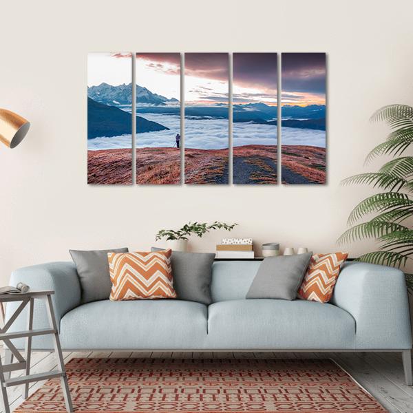 Foggy Caucasus Mountains Canvas Wall Art-5 Horizontal-Gallery Wrap-22" x 12"-Tiaracle