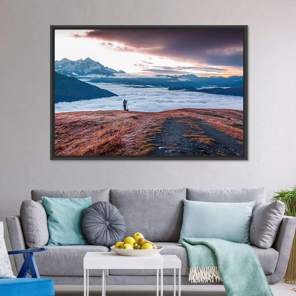 Foggy Caucasus Mountains Canvas Wall Art-5 Horizontal-Gallery Wrap-22" x 12"-Tiaracle