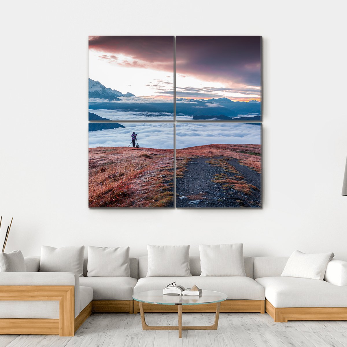 Foggy Caucasus Mountains Canvas Wall Art-5 Horizontal-Gallery Wrap-22" x 12"-Tiaracle