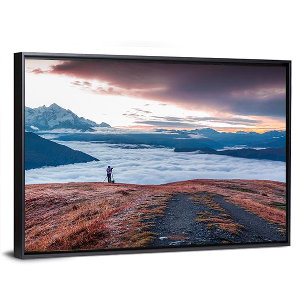 Foggy Caucasus Mountains Canvas Wall Art-5 Horizontal-Gallery Wrap-22" x 12"-Tiaracle