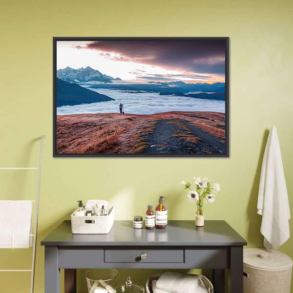 Foggy Caucasus Mountains Canvas Wall Art-3 Horizontal-Gallery Wrap-25" x 16"-Tiaracle