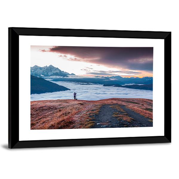 Foggy Caucasus Mountains Canvas Wall Art-3 Horizontal-Gallery Wrap-25" x 16"-Tiaracle