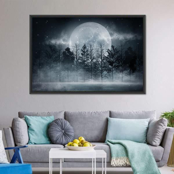 Foggy Dark Forest Canvas Wall Art-5 Horizontal-Gallery Wrap-22" x 12"-Tiaracle