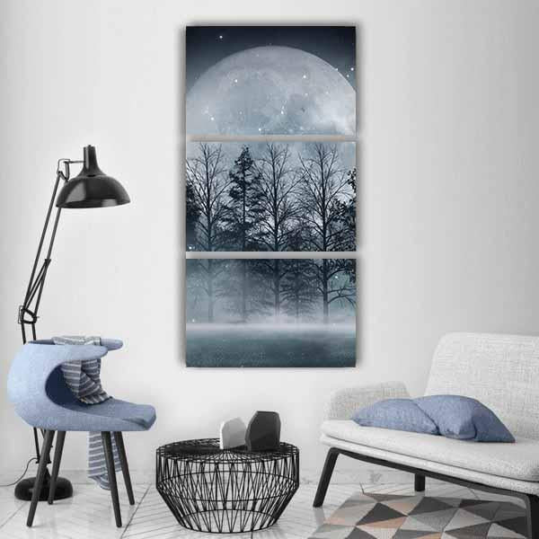 Foggy Dark Forest Vertical Canvas Wall Art-3 Vertical-Gallery Wrap-12" x 25"-Tiaracle
