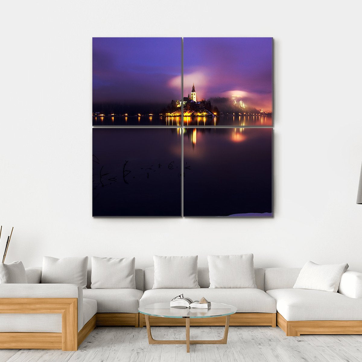 Foggy Dusk In Bled Lake Canvas Wall Art-4 Square-Gallery Wrap-17" x 17"-Tiaracle