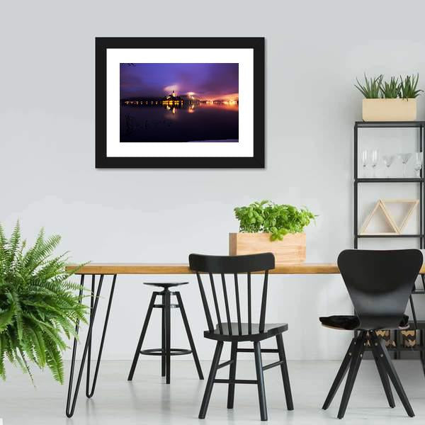 Foggy Dusk In Bled Lake Canvas Wall Art-3 Horizontal-Gallery Wrap-25" x 16"-Tiaracle