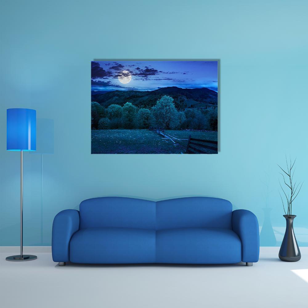 Foggy Forest At Night Canvas Wall Art-1 Piece-Gallery Wrap-48" x 32"-Tiaracle