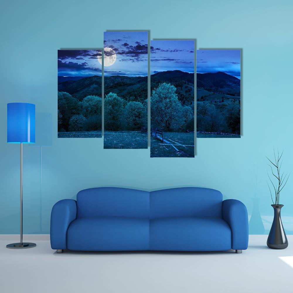 Foggy Forest At Night Canvas Wall Art-4 Pop-Gallery Wrap-50" x 32"-Tiaracle