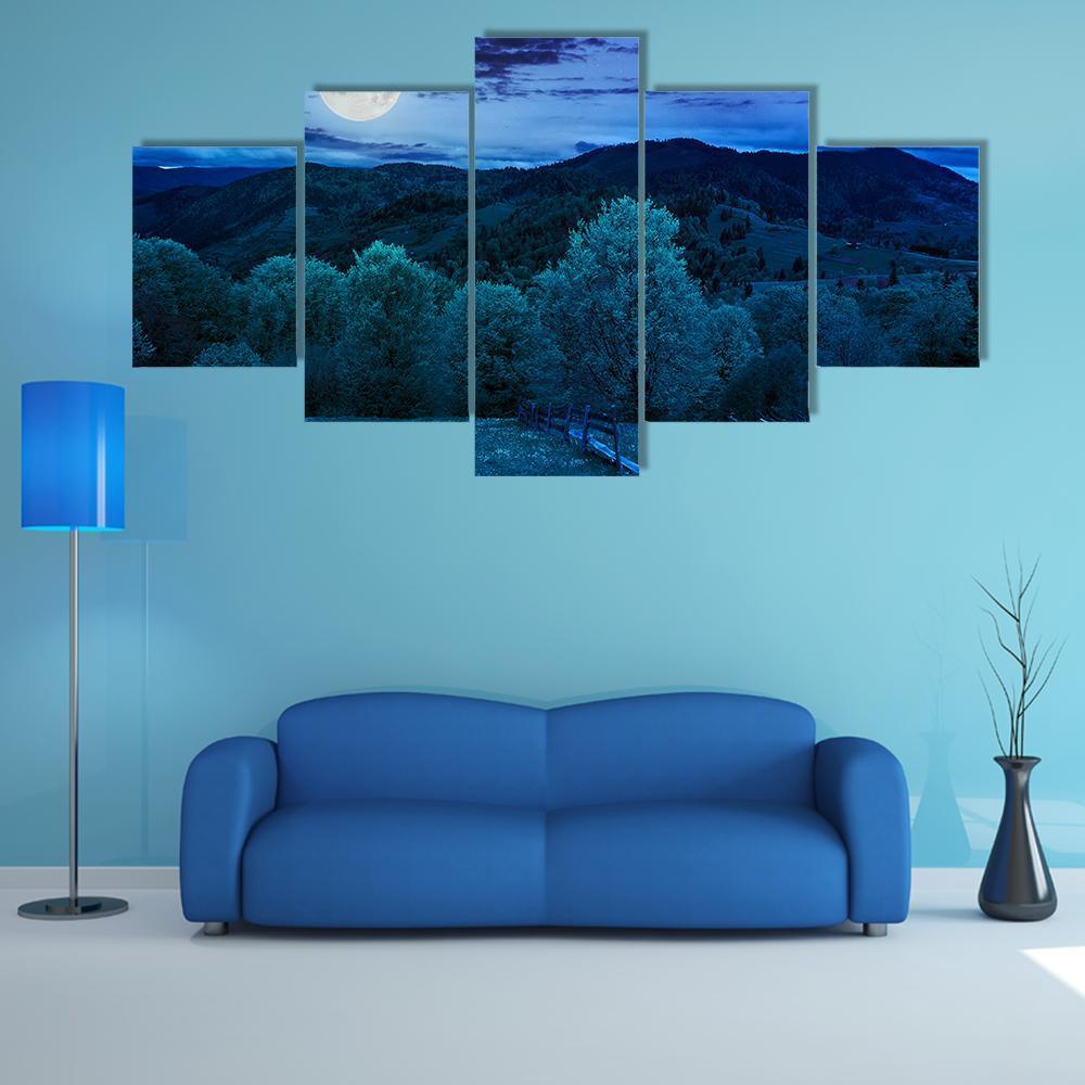 Foggy Forest At Night Canvas Wall Art-5 Star-Gallery Wrap-62" x 32"-Tiaracle