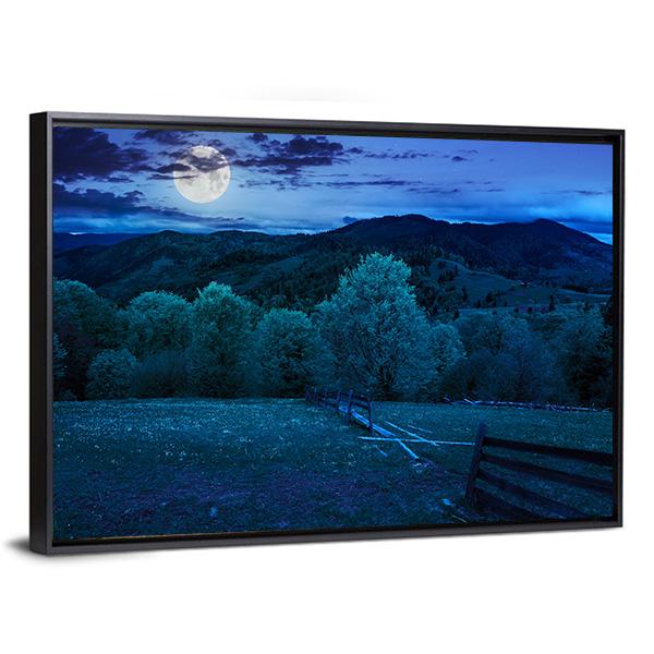 Foggy Forest At Night Canvas Wall Art-3 Horizontal-Gallery Wrap-25" x 16"-Tiaracle