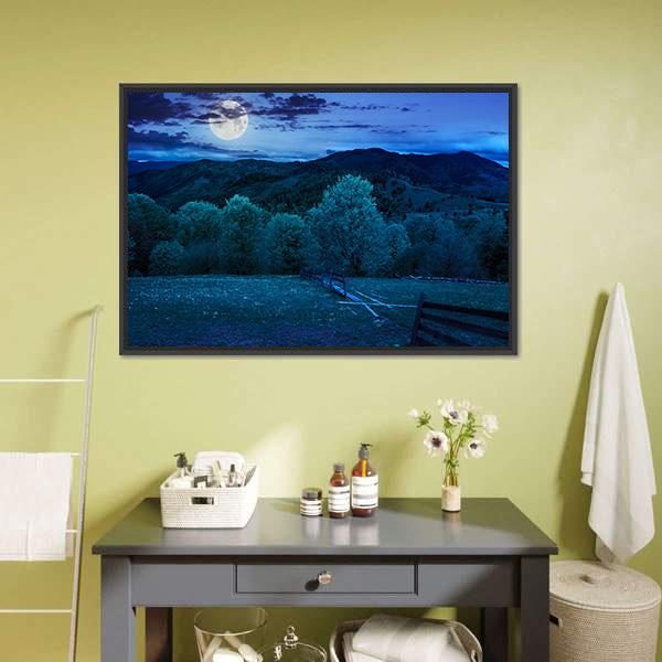 Foggy Forest At Night Canvas Wall Art-1 Piece-Floating Frame-24" x 16"-Tiaracle