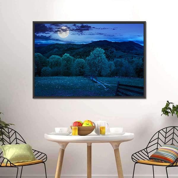 Foggy Forest At Night Canvas Wall Art-3 Horizontal-Gallery Wrap-25" x 16"-Tiaracle