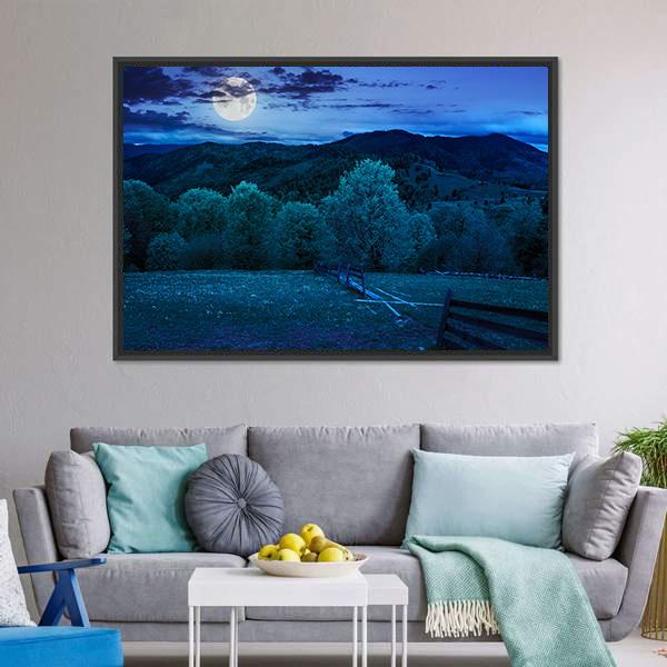 Foggy Forest At Night Canvas Wall Art-3 Horizontal-Gallery Wrap-25" x 16"-Tiaracle